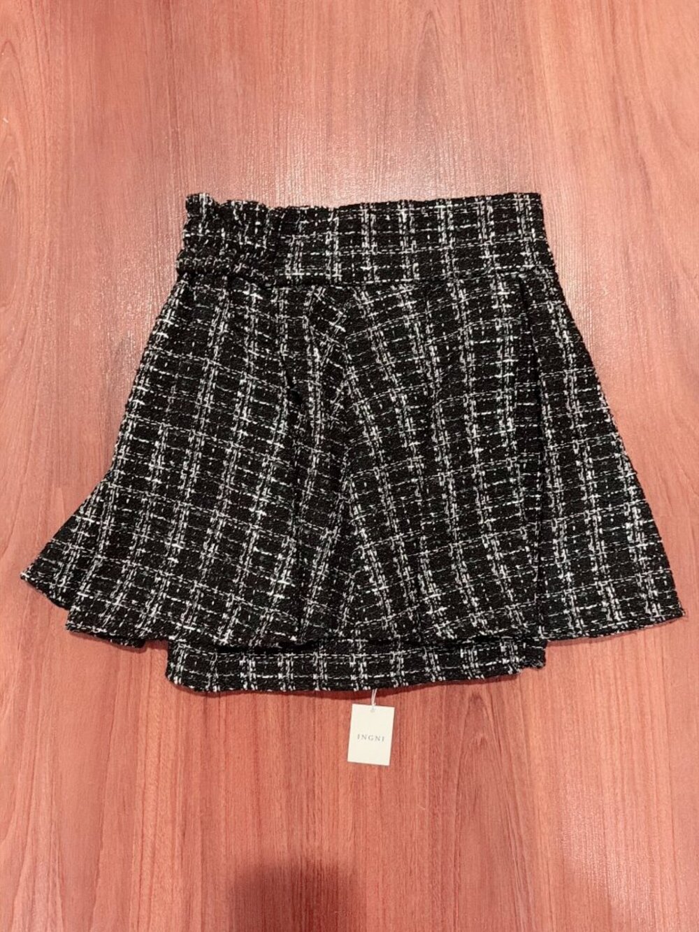 INGNI Black White Tweed Plaid Flared Mini Skirt Japanese NWT